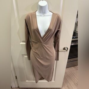 Elegant Tan Wrap Dress